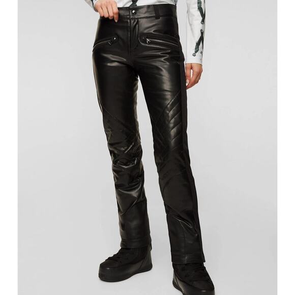 Bogner Tory Black Faux Leather Thermal Insulation Moto Ski Snow Pants Sz 10 NWT - Picture 1 of 14